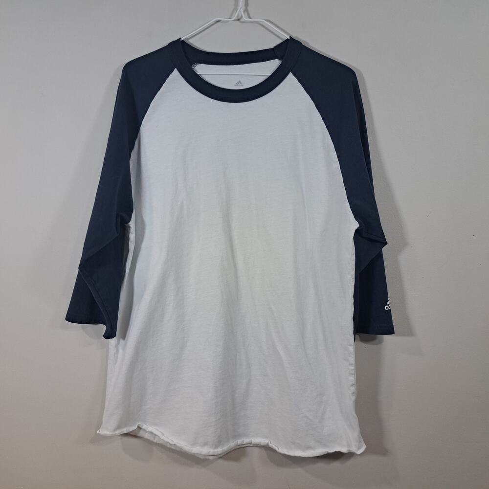 Men's Adidas 3/4 Sleeve Crew Neck Navy and White Baseball Tee XL